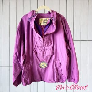 HOM  Jacket Mens, Purple Wind Breaker Pullover Front Side Pockets Hooded